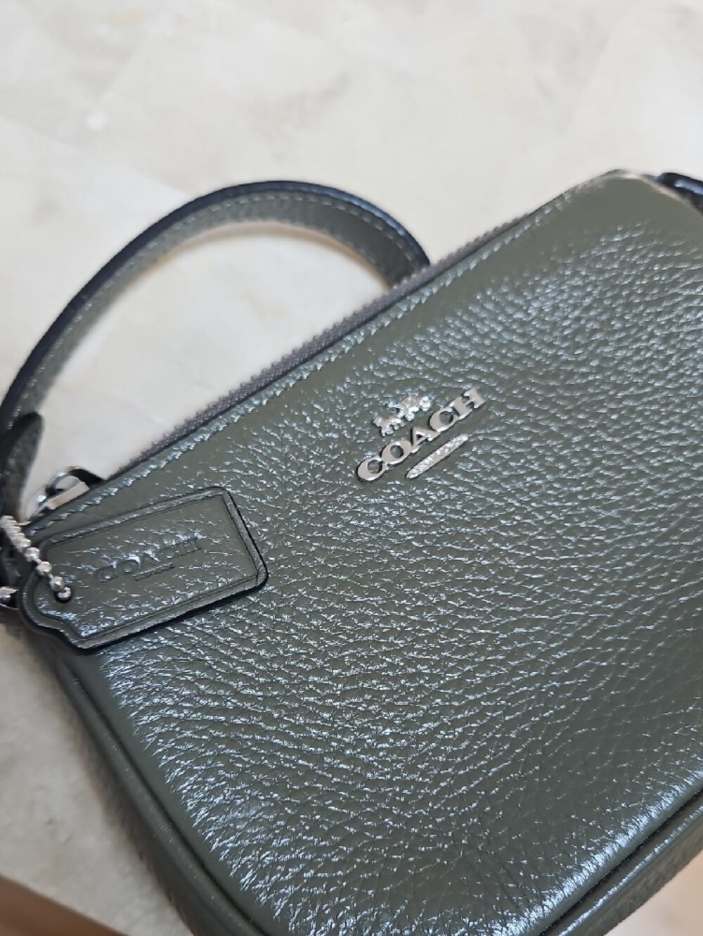 Coach Olive Green Pebbled Leather Mini Wristlet - Picture 2 of 6